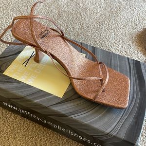 Jeffrey Campbell rose gold glitter fluxx sandals size 8.5